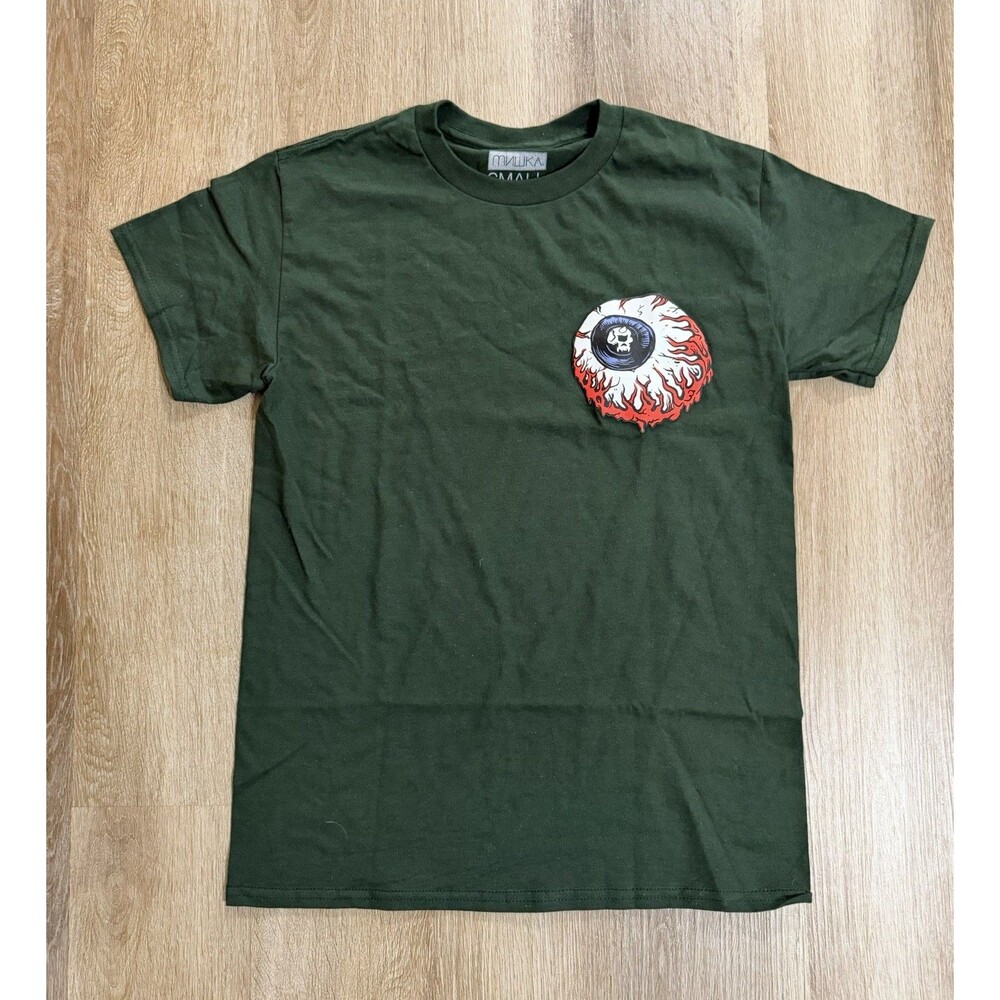 Mishka Men’s Graphic T-Shirt Size S Green Skull Eyeball Print Cotton Crew Neck